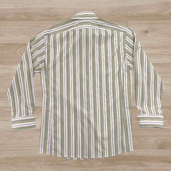 Men's Thomas Pink Striped Long Sleeve French Cuff Dress Shirt 16 1/2 /42 cm - Picture 3 of 9